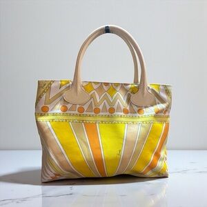 Emilio Pucci Satin & Leather Trim Tote Bag – Sunshine Print